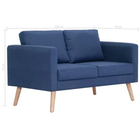  Canapea cu 2 locuri, albastru, material textil