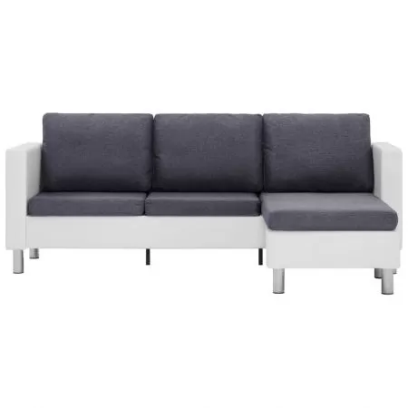 Canapea cu 3 locuri cu perne, alb si gri închis, 188 x 122 x 77 cm