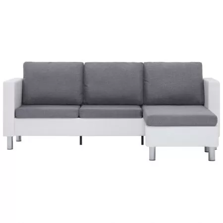 Canapea cu 3 locuri cu perne, alb si gri deschis, 188 x 122 x 77 cm