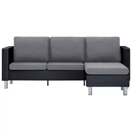 Canapea cu 3 locuri cu perne, negru si gri deschis, 188 x 122 x 77 cm