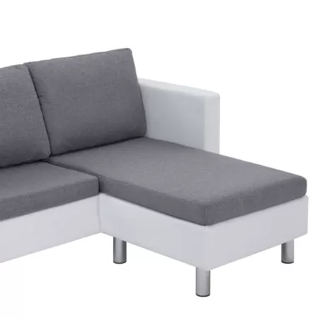 Canapea cu 3 locuri cu perne, alb si gri deschis, 188 x 122 x 77 cm
