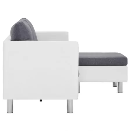 Canapea cu 3 locuri cu perne, alb si gri închis, 188 x 122 x 77 cm