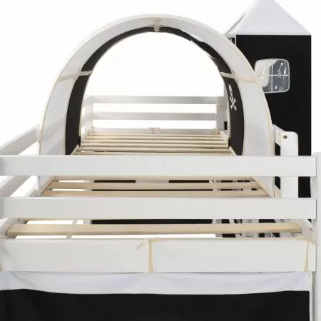 Cadru pat etajat copii cu tobogan &amp, alb, 97 x 185 cm