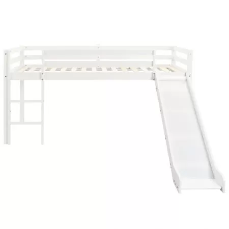 Cadru pat etajat copii cu tobogan &amp, alb, 97 x 110 cm