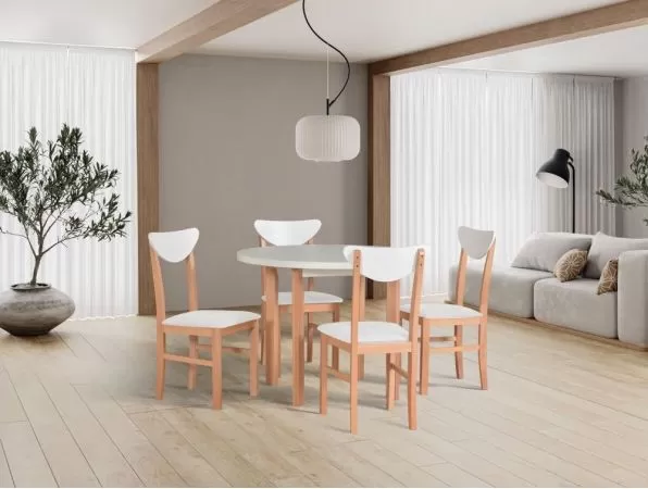 Masa rotunda living/bucatarie Polina 2 , stejar alb/alb, 100 cm, UnicSpot
