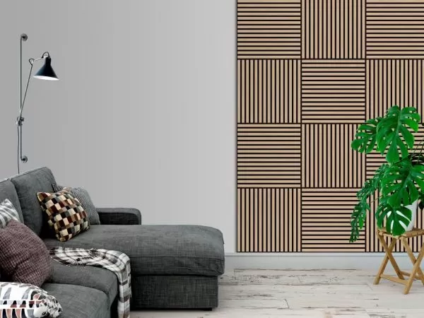 Set 4 buc Panou riflat acustic, stejar, UnicSpot, 60x60x2.1 cm