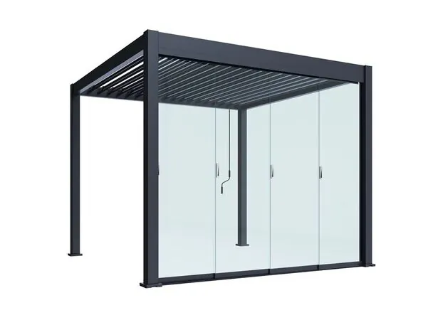 Set 4 Panouri glisante pentru laterala de 4m, din sticla, pentru pergola bioclimatica de 3x4 m, UnicSpot