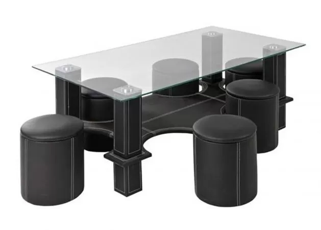 Set masa cafea cu 6 taburete, negru, 130x70x45 cm