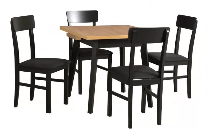 Masa extensibila living/bucatarie Solo 1, negru/stejar rustic, 80x80/110cm, UnicSpot