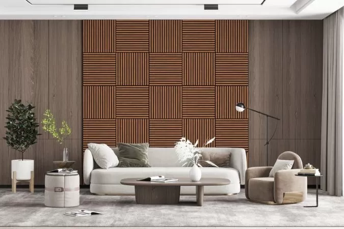 Set 4 buc Panou riflat acustic, tec, UnicSpot, 60x60x2.1 cm