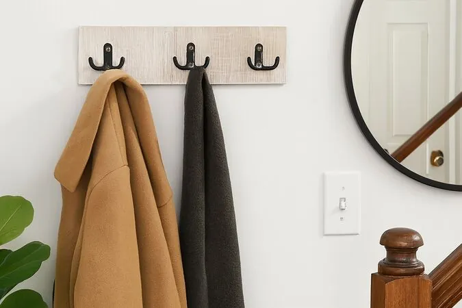 Cuier perete cu 3 agatatoare, stejar alb, 44x11 cm