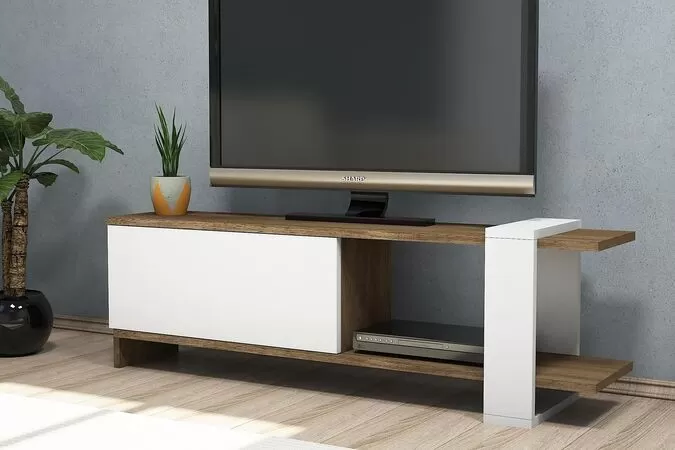 Comoda TV Heden, alb si trufe, 120x25x37 cm