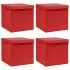  Cutii depozitare cu capace 4 buc. roșu, 32x32x32 cm, textil