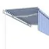  Copertină retractabilă automat cu stor, albastru&alb, 3,5x2,5 m  