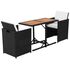  Set bistro cu perne, 3 piese, negru, poliratan