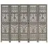  Paravan cameră sculptat manual 5 panouri gri 200x165 cm mango
