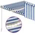  Copertină retractabilă manual cu stor&LED, albastru&alb, 4x3 m