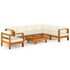  Set mobilier grădină perne alb/crem, 8 piese, lemn masiv acacia