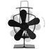  Ventilator de sobă cu alimentare termică, 5 palete, negru