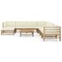  Set mobilier de grădină, cu perne alb crem, 9 piese, bambus