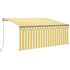  Copertină retractabilă manual cu stor, galben&alb, 3,5x2,5 m