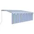  Copertină retractabilă manual cu stor, albastru&alb, 4x3 m