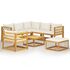  Set mobilier de grădină, 8 piese, perne crem, lemn masiv acacia