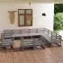  Set mobilier de grădină, 12 piese, gri, lemn masiv de pin