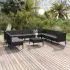  Set mobilier de grădină cu perne, 11 piese, negru, poliratan