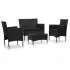 Set mobilier de grădină cu perne, 4 piese, negru, poliratan