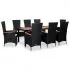  Set mobilier de exterior cu perne, 9 piese, negru, poliratan