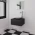  Set mobilier baie 4 piese cu chiuvetă și robinet incluse, Negru