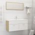 Set mobilier de baie, alb si stejar sonoma, 100 x 38.5 x 46 cm