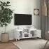 Comoda TV cu picioare din lemn masiv, alb, 103.5 x 35 x 50 cm