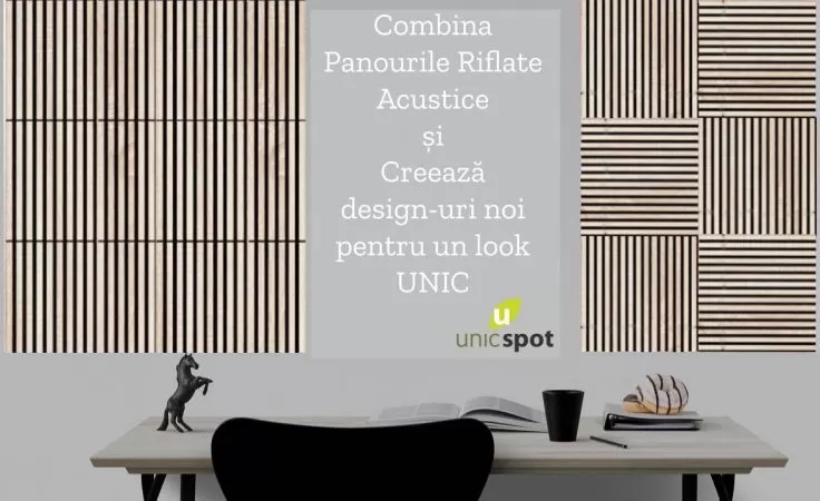 Set 4 buc Panou riflat acustic, stejar, UnicSpot, 60x60x2.1 cm