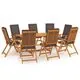  Set mobilier de grădină cu perne, 9 piese, gri, lemn masiv tec