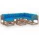 Set mobilier de gradina cu perne albastru deschis, 8 piese, maro