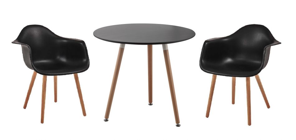 Set masa cu 2 scaune negru, negru, masa: 80x74cm, scaune: 62x62x84cm
